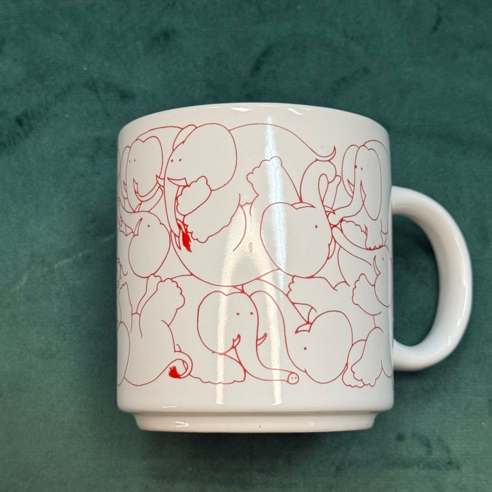 Taylor & Ng Win Naughty Red Elephant Line Coffee Mug 2010 Design White Ceramic